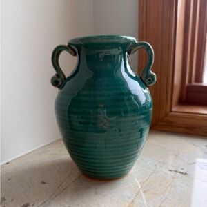 Two-Handled Turquoise Glazed Ceramic/Pottery Vase